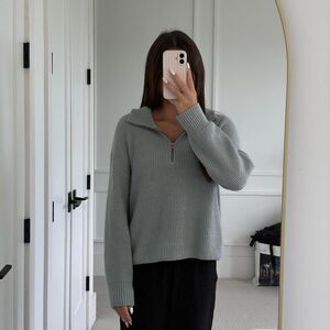 Old Navy light grey/blue ribbed knit quarter zip sweater